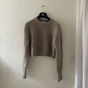 Zara Cropped Dark Neutral Crew Sweater Small